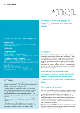 The Role of Women's Groups in Improving Maternal and Newborn