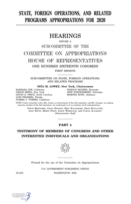 State, Foreign Operations, and Related Programs Appropriations for 2020