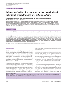 Influence of Cultivation Methods on the Chemical and Nutritional Characteristics of Lentinula Edodes