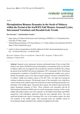 Phytoplankton Biomass Dynamics in the Strait of Malacca Within