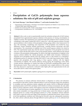 Precipitation of Caco 3 Polymorphs from Aqueous Solutions