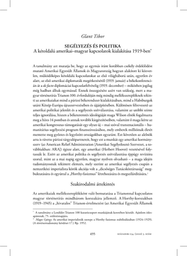 Glant Tibor a Kétoldalú Amerikai–Magyar Kapcsolatok Kialakítása 1919-Ben* Szakirodalmi Áttekintés