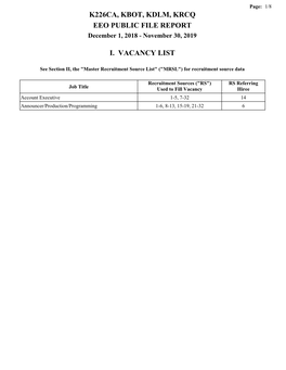 K226ca, Kbot, Kdlm, Krcq Eeo Public File Report I