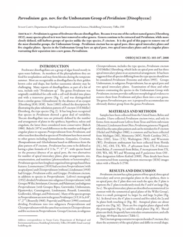 Parvodinium Gen. Nov. for the Umbonatum Group of Peridinium (Dinophyceae)