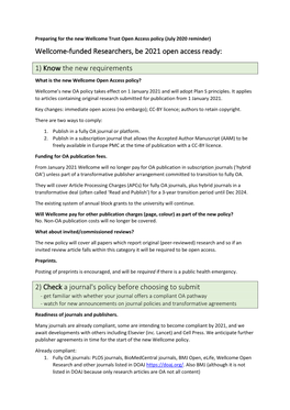 Wellcome-Funded Researchers, Be 2021 Open Access Ready