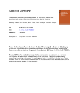 Cyberbullying Victimization in Higher Education: an Exploratory Analysis of Its Association with Social and Emotional Factors Among Spanish Students