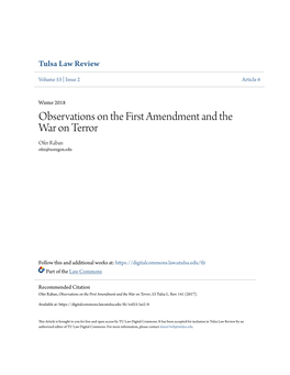 Some Observations on the First Amendment and the War on Terror*