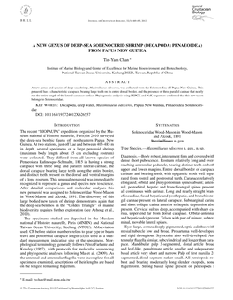 A New Genus of Deep-Sea Solenocerid Shrimp (Decapoda: Penaeoidea) from Papua New Guinea