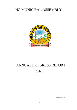 Ho Municipal Assembly Annual Progress Report 2016