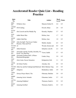 Accelerated Reader Quiz List - Reading Practice