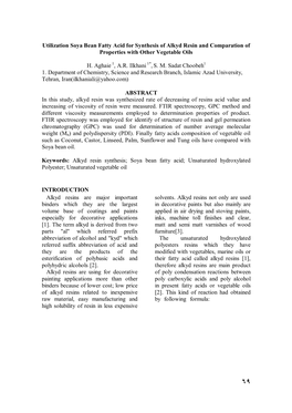 Utilization Soya Bean Fatty Acid for Synthesis of Alkyd Resin and Comparation of Properties with Other Vegetable Oils