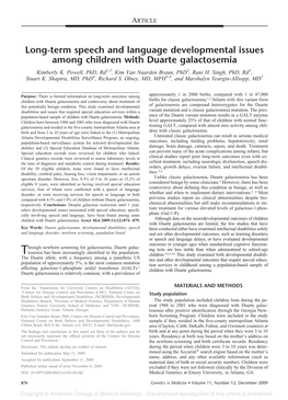 Long-Term Speech and Language Developmental Issues Among Children with Duarte Galactosemia Kimberly K