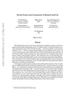 Arxiv:2102.05019V2 [Cs.CC] 21 May 2021 Lns Sacneuneo H Nw Oe Onsfrcuttin for Bounds on Lower Bounds Known Lower the Exponential of ﬁrst Consequence a As Planes