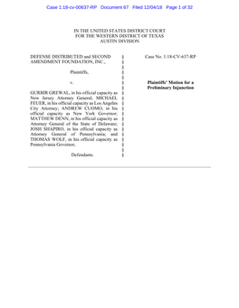 Defense-Distributed-Et-Al-V.-Grewal-Et-Al MOTION-For-Preliminary-Injunction-12-4-2018