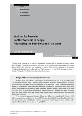 Working for Peace in Conflict Systems in Kenya: Addressing the Post-Election Crisis 2008