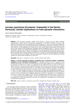 Lernaea Cyprinacea (Crustacea: Copepoda) in the Iberian Peninsula: Climate Implications on Host–Parasite Interactions