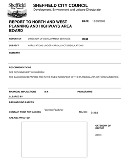 SHEFFIELD CITY COUNCIL Development, Environment and Leisure Directorate