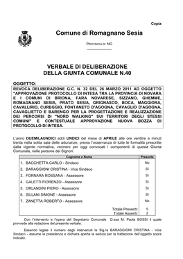 Verbale Di Deliberazione Della Giunta Comunale N.40