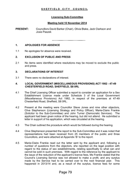 Page 79 Meeting of the Licensing Sub-Committee 10.11.2014