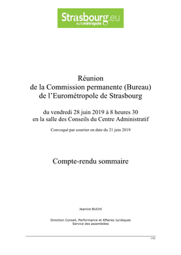 De L'eurométropole De Strasbourg Compte-Rendu Sommaire