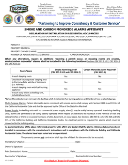 Smoke and Carbon Monoxide Alarms Affidavit