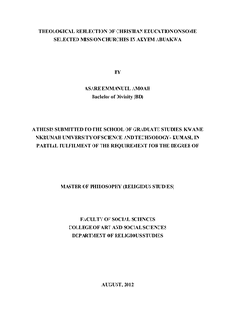 Theological Reflection of Christian Education on Some Selected Mission Churches in Akyem Abuakwa