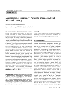 Dermatoses of Pregnancy - Clues to Diagnosis, Fetal Risk and Therapy