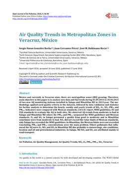 Air Quality Trends in Metropolitan Zones in Veracruz, México