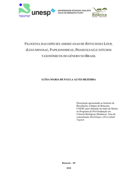 Filogenia Das Espécies Americanas De Rhynchosia Lour