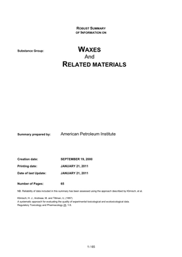 WAXES and RELATED MATERIALS