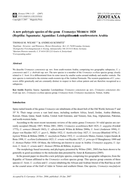 Zootaxa: a New Polytypic Species of the Genus Uromastyx MERREM 1820