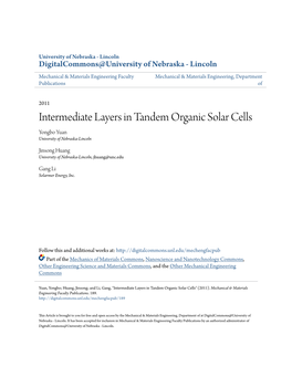 Intermediate Layers in Tandem Organic Solar Cells Yongbo Yuan University of Nebraska-Lincoln