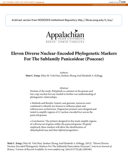 Eleven Diverse Nuclear-Encoded Phylogenetic Markers for the Subfamily Panicoideae (Poaceae)