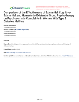 Comparison of the Effectiveness of Existential, Cognitive- Existential, and Humanistic-Existential Group Psychotherapy on Psycho