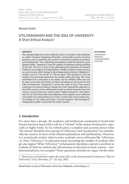 UTILITARIANISM and the IDEA of UNIVERSITY a Short Ethical Analysis1