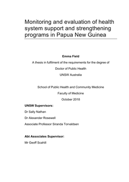 Monitoring and Evaluation of Health System Support and Strengthening Programs in Papua New Guinea