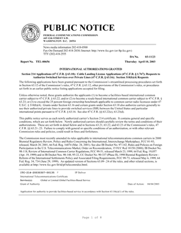 PUBLIC NOTICE FEDERAL COMMUNICATIONS COMMISSION 445 12Th STREET S.W