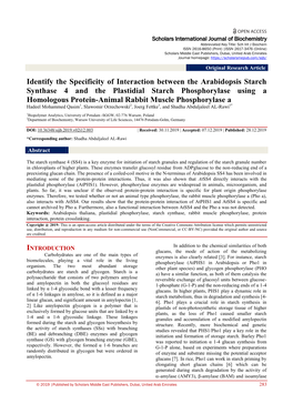 Identify the Specificity of Interaction Between the Arabidopsis Starch