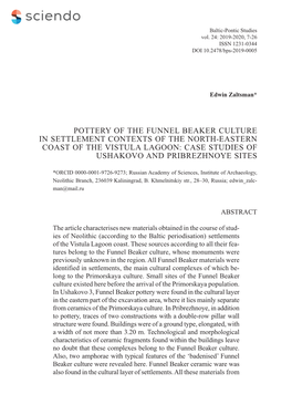 Pottery of the Funnel Beaker Culture in Settlement Contexts of the North-Eastern Coast of the Vistula Lagoon: Case Studies of Ushakovo and Pribrezhnoye Sites