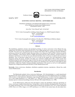 Distribution and Biology of the Blackmouth Catshark Galeus Melastomus in the Alboran Sea (South-Western Mediterranean) (Elasmobranch Fisheries – Oral)