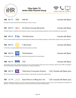 Fibre Optic TV Winter 2020 Channel Lineup