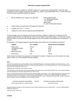 Restriction Digest Analysis Of