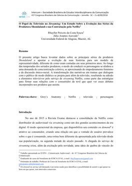 O Papel Da Televisão No Streaming: Um Estudo Sobre a Evolução Das Séries Da Produtora Shondaland E Sua Contratação Pela Netflix1