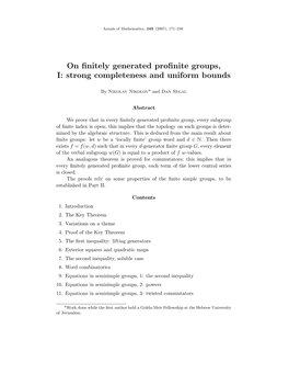 On Finitely Generated Profinite Groups, I 173