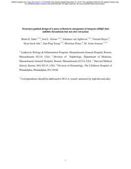 Structure-Guided Design of a Pure Orthosteric Antagonist of Integrin Αiibβ3 That Inhibits Thrombosis but Not Clot Retraction