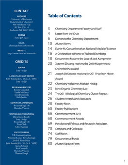 Table of Contents University of Rochester Department of Chemistry 404 Hutchison Hall RC Box 270216 Chemistry Department Faculty and Staff Rochester, NY 14627-0216 3