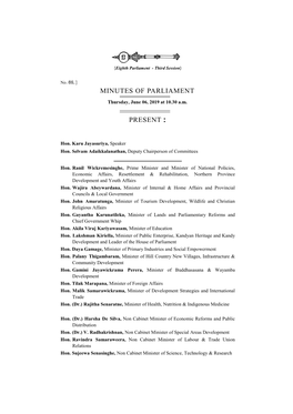 Minutes of Parliament Present