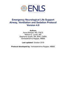 Emergency Neurological Life Support Airway, Ventilation and Sedation Protocol Version 4.0