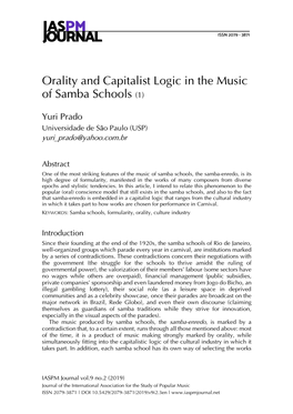 Orality and Capitalist Logic in the Music of Samba Schools (1)