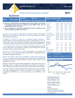 ALFA S.A.B. DE C. V. Better Oil Price Perspectives Justify